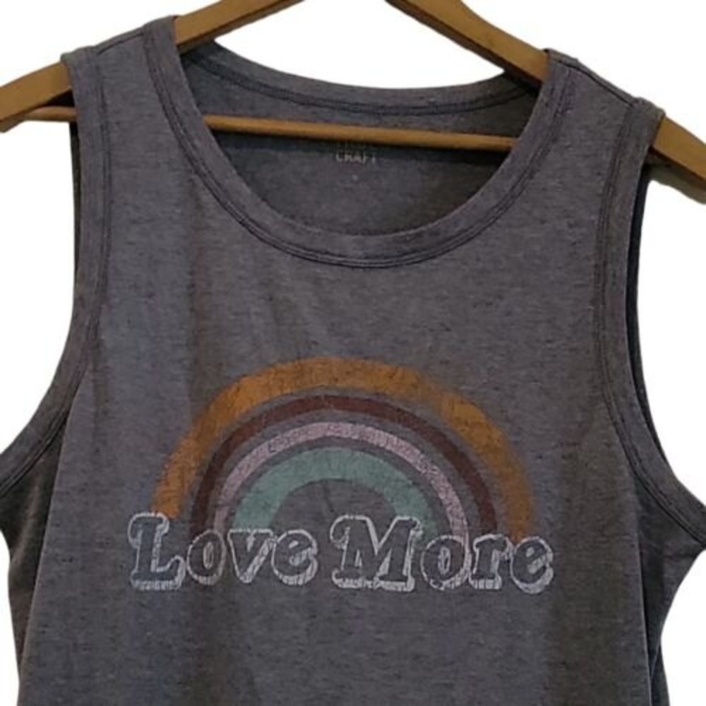 tank top love more grey distressed rainbow pride graphic old school nwt sz med